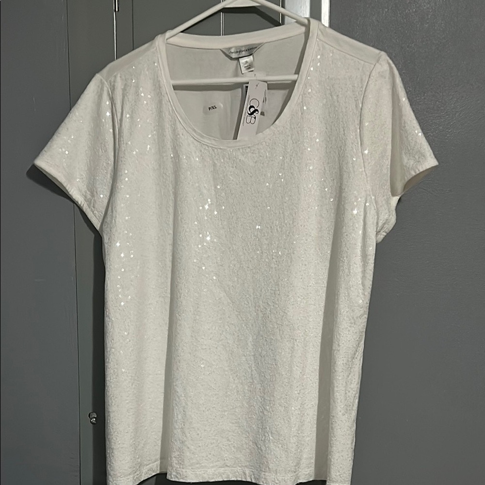 White Sequin Short Sleeve T-Shirt